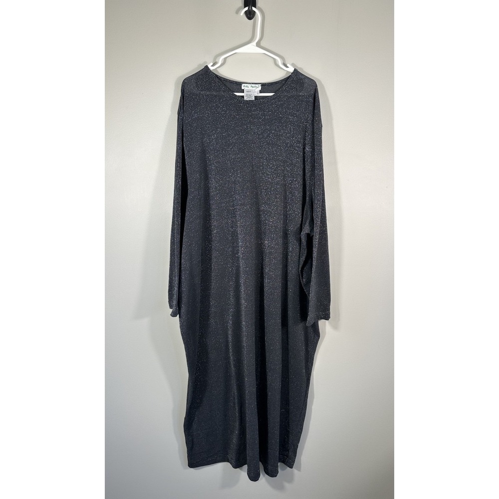 Ulla Popken Dress Womens 28/30 Black Maxi Sparkly Shimmer Witchy‎ Lightweight